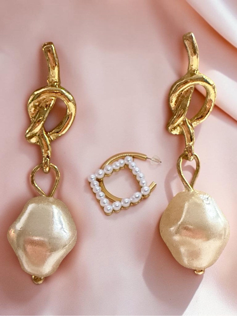 Gold Drop Pearl-Effect Dangle Earrings